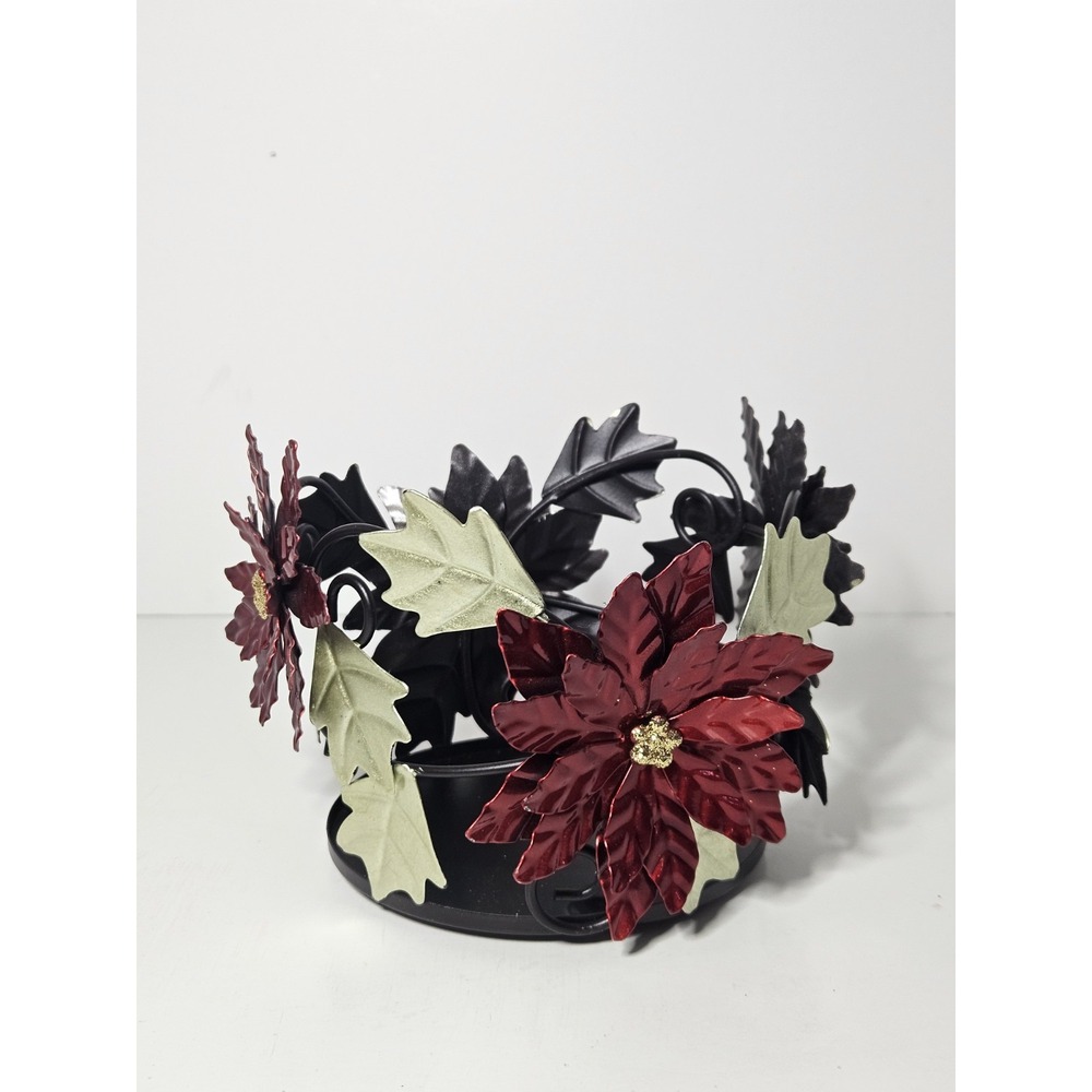 Sonoma Metal Poinsettia 3 Wick Candle Holder Sleeve Christmas Holiday Decor Red